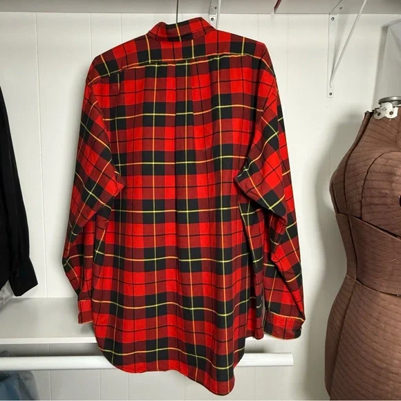 [SOLD!] Vtg 90's Men's Ralph LaurenRed Plaid Flannel Oxford Button Down Shirt XL - Picture 3 of 10